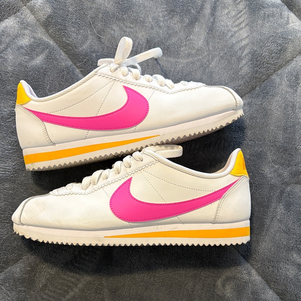 Nike White Sneakers with Pink and Yellow Accents